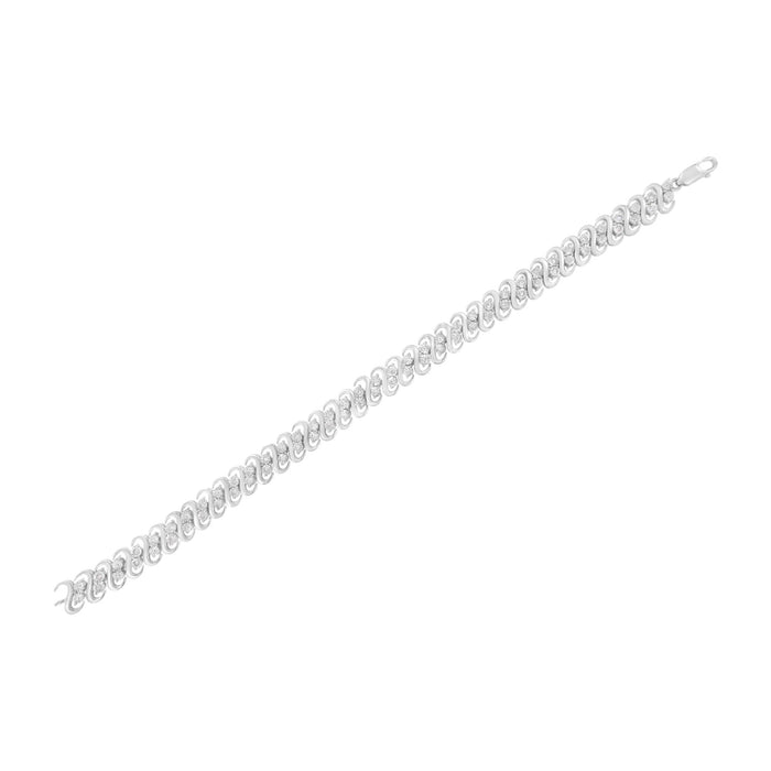 .925 Sterling Silver 1/4 Cttw Round-Cut Diamond Double Row Wrapped S-Link Bracelet (I-J Color, I2-I3 Clarity) - Size 7.2