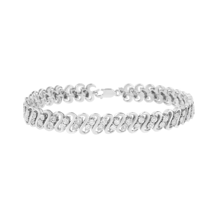 .925 Sterling Silver 1/4 Cttw Round-Cut Diamond Double Row Wrapped S-Link Bracelet (I-J Color, I2-I3 Clarity) - Size 7.2