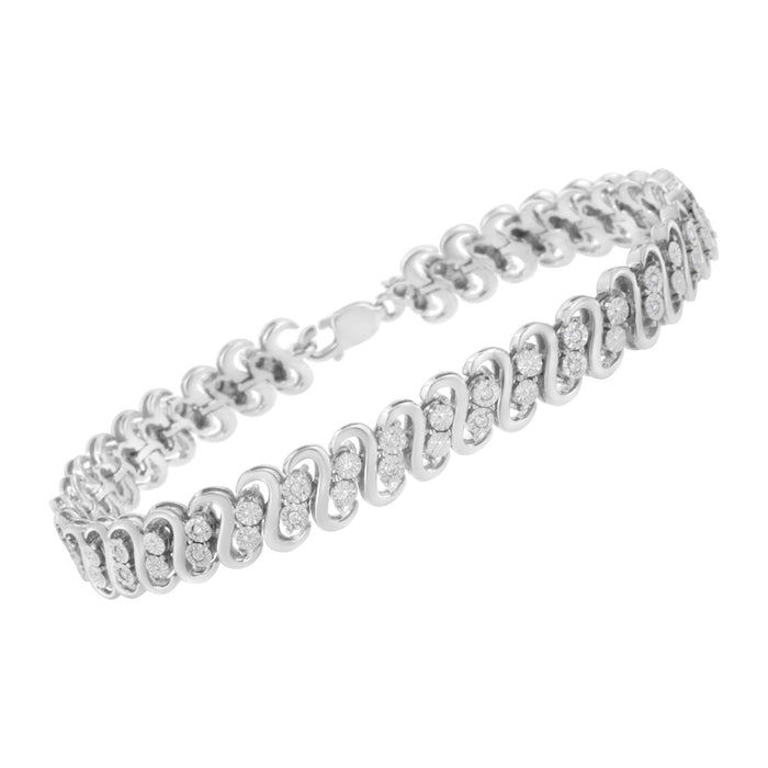 .925 Sterling Silver 1/4 Cttw Round-Cut Diamond Double Row Wrapped S-Link Bracelet (I-J Color, I2-I3 Clarity) - Size 7.2