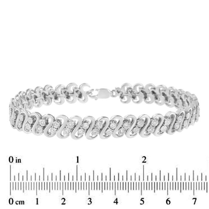 .925 Sterling Silver 1/4 Cttw Round-Cut Diamond Double Row Wrapped S-Link Bracelet (I-J Color, I2-I3 Clarity) - Size 7.2