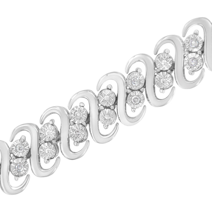 .925 Sterling Silver 1/4 Cttw Round-Cut Diamond Double Row Wrapped S-Link Bracelet (I-J Color, I2-I3 Clarity) - Size 7.2