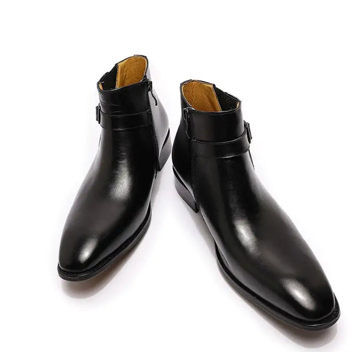 Men's Italian Leather Dress Boots With Zipper & BuckleMen's Italian Leather Dress Boots With Zipper & BuckleMen's Italian Leather Dress Boots With Zipper & Buckle